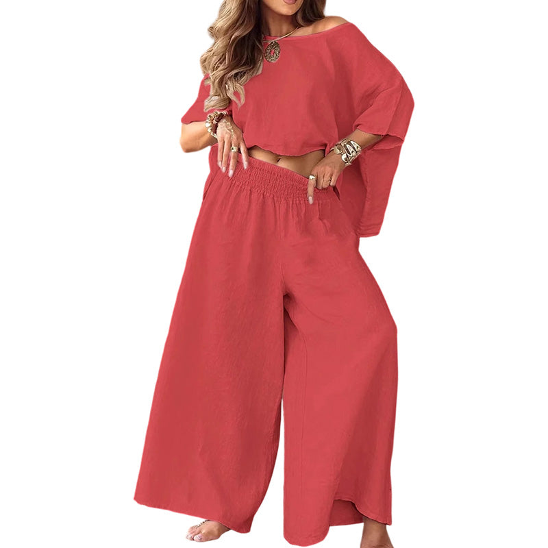 ✨👗Conjunto feminino de blusa ombro a ombro e calça pantalona