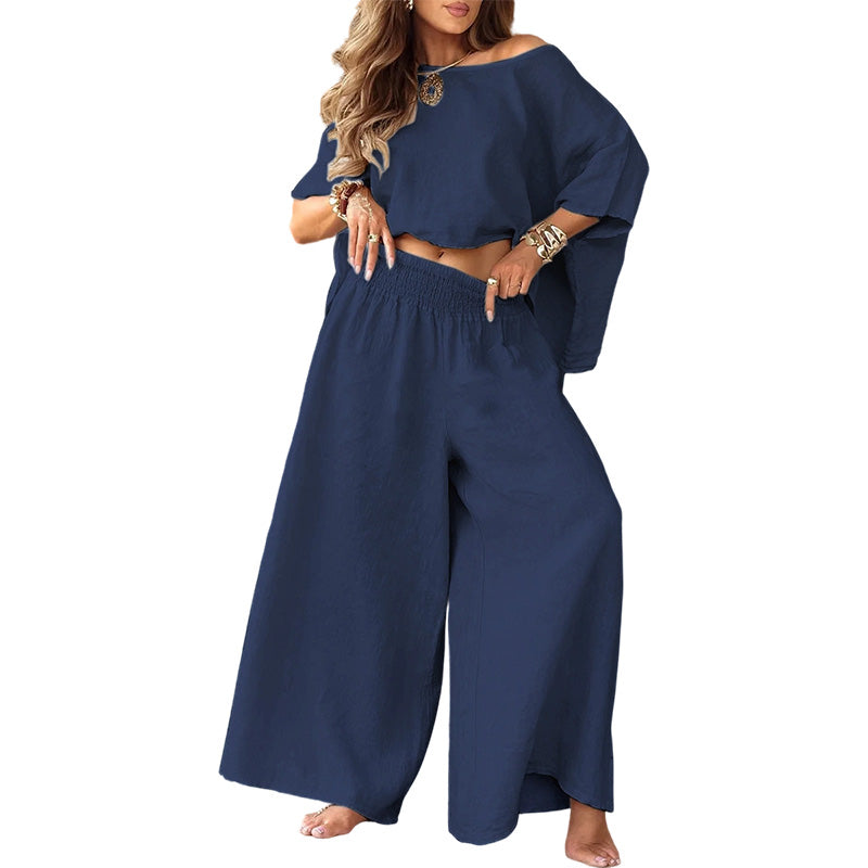 ✨👗Conjunto feminino de blusa ombro a ombro e calça pantalona