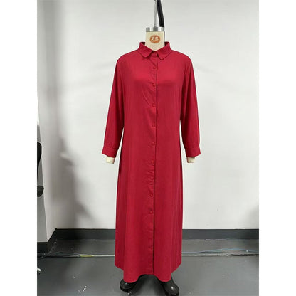 ✨👗Vestido-camisa maxi de manga comprida com botões para mulher