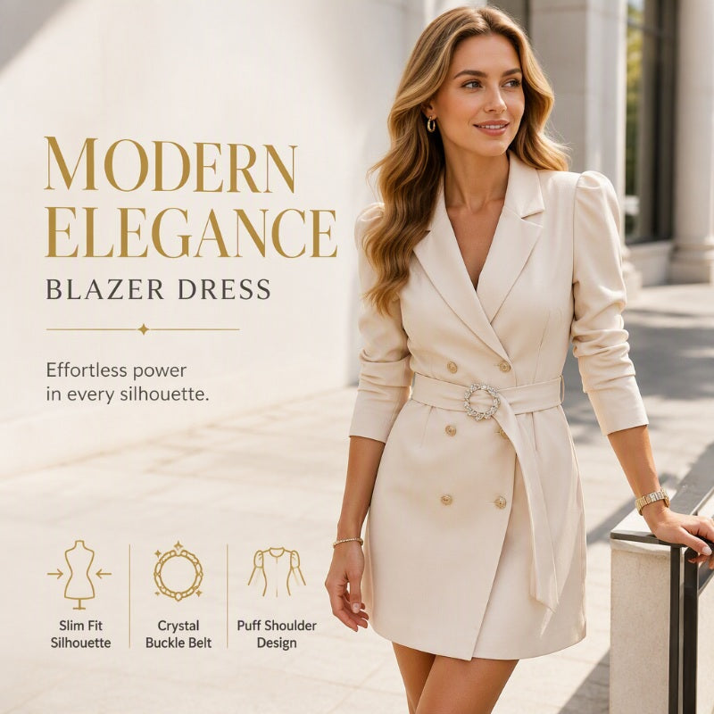 ✨👗Vestido-blazer elegante de dupla fileira de botões para mulher