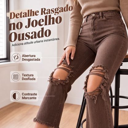 ✨Calças jeans flare com efeito de alongamento das pernas