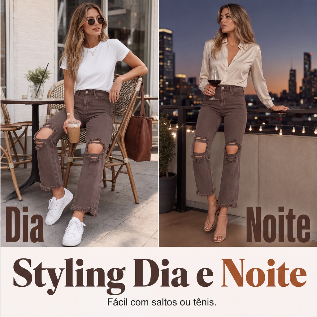✨Calças jeans flare com efeito de alongamento das pernas