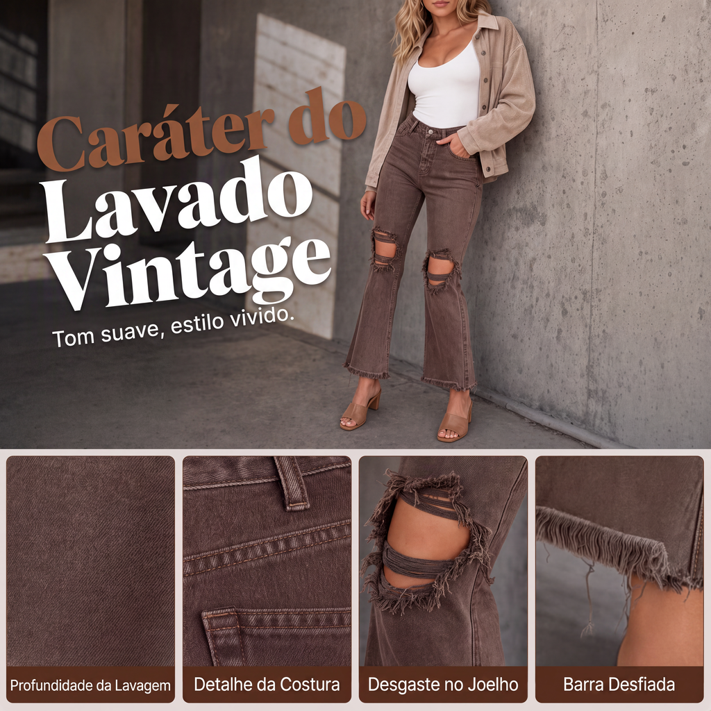 ✨Calças jeans flare com efeito de alongamento das pernas