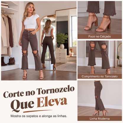 ✨Calças jeans flare com efeito de alongamento das pernas
