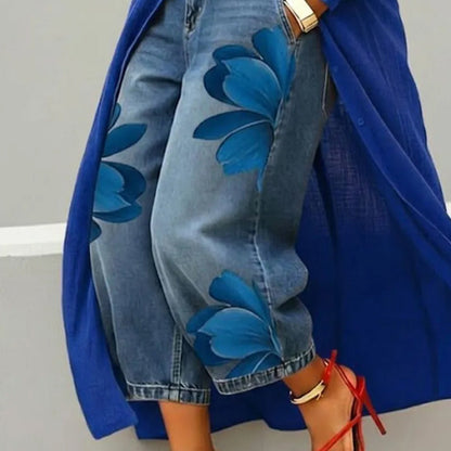 👖 DESCONTO DE 50% POR TEMPO LIMITADO! ✨ Calças de ganga femininas com padrão floral e perna larga – apliques exclusivos, macias, 6 cores 🌸