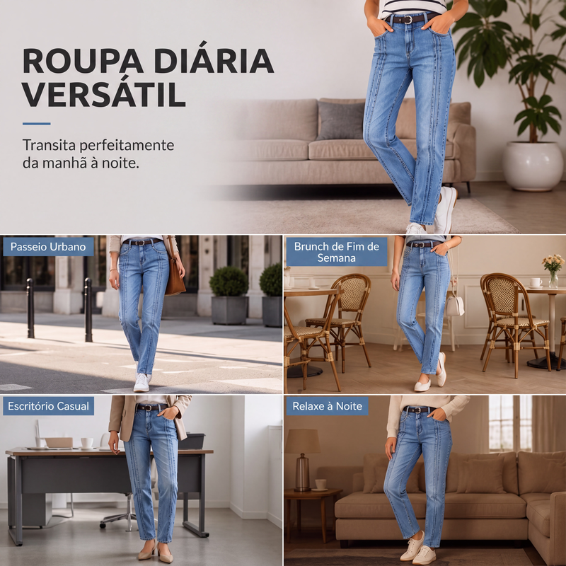 ✨Calças jeans retas casuais e elásticas femininas