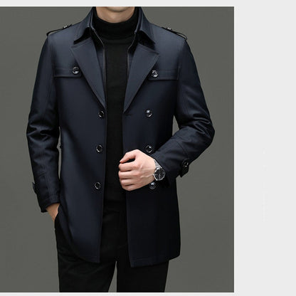 Trench coat masculino de comprimento médio com forro interno destacável