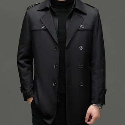 Trench coat masculino de comprimento médio com forro interno destacável