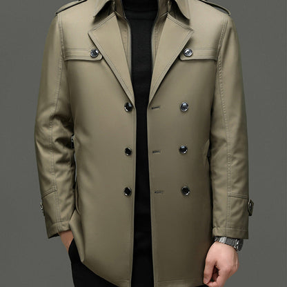 Trench coat masculino de comprimento médio com forro interno destacável