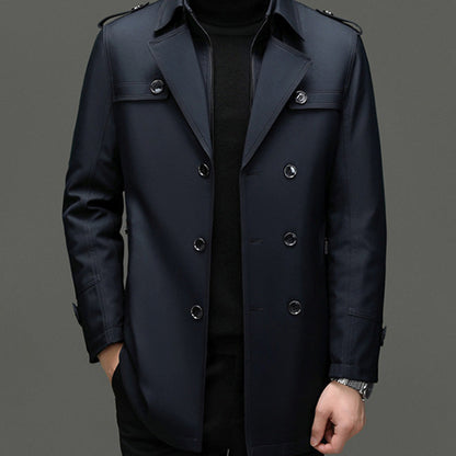 Trench coat masculino de comprimento médio com forro interno destacável