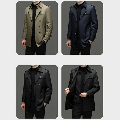 Trench coat masculino de comprimento médio com forro interno destacável