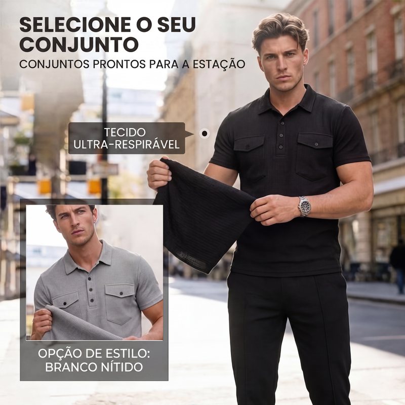 Conjunto masculino de blusa de manga curta e calças em tecido waffle