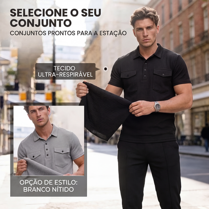 Conjunto masculino de blusa de manga curta e calças em tecido waffle
