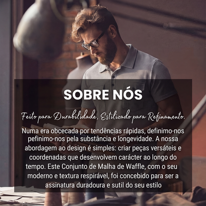 Conjunto masculino de blusa de manga curta e calças em tecido waffle