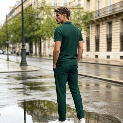 Conjunto masculino de blusa de manga curta e calças em tecido waffle