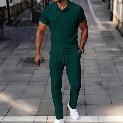 Conjunto masculino de blusa de manga curta e calças em tecido waffle