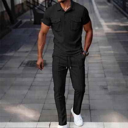 Conjunto masculino de blusa de manga curta e calças em tecido waffle