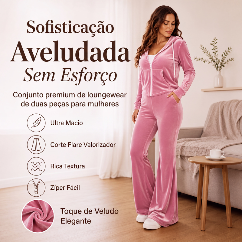 ✨👗Conjunto de moletom com zíper de veludo e calças flare para mulheres