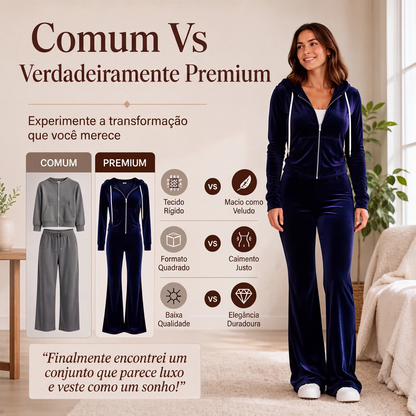 ✨👗Conjunto de moletom com zíper de veludo e calças flare para mulheres