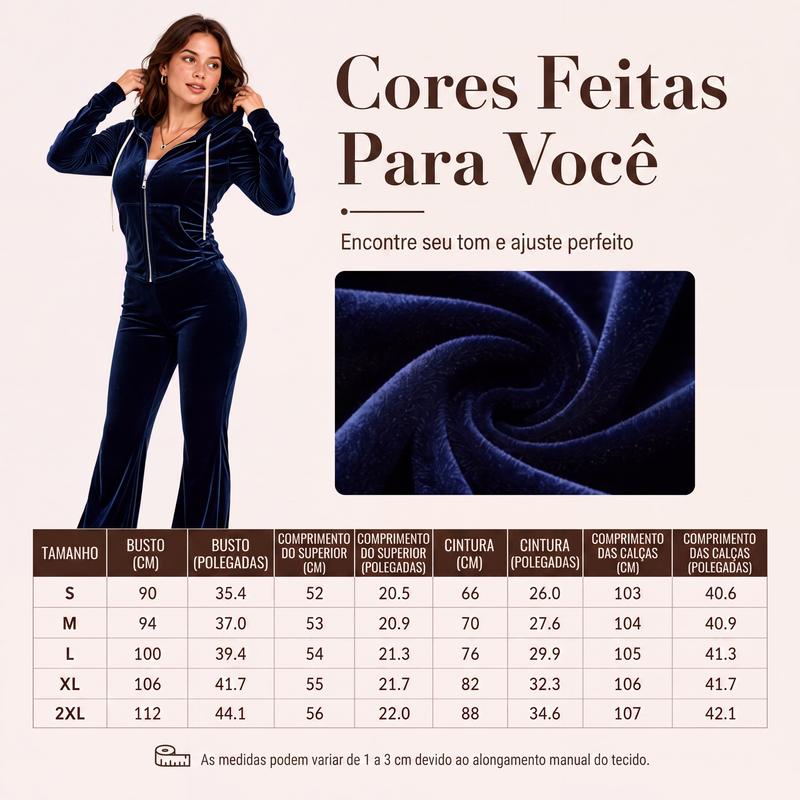 ✨👗Conjunto de moletom com zíper de veludo e calças flare para mulheres