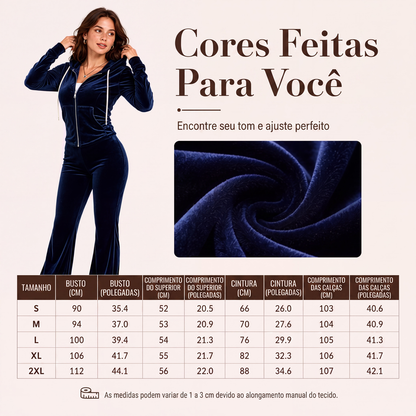 ✨👗Conjunto de moletom com zíper de veludo e calças flare para mulheres