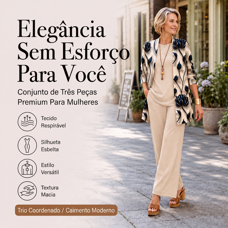 ✨👗Conjunto Elegante de 3 Peças com Estampa para Mulher