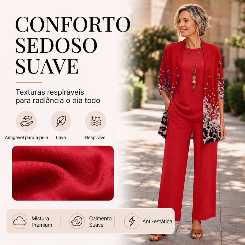 ✨👗Conjunto Elegante de 3 Peças com Estampa para Mulher