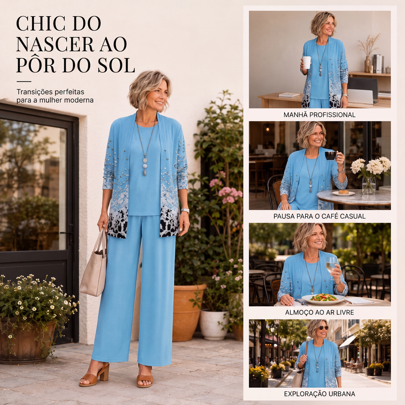 ✨👗Conjunto Elegante de 3 Peças com Estampa para Mulher