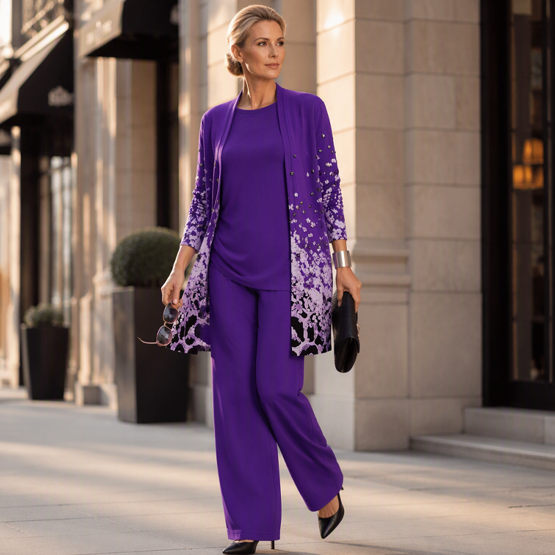 ✨👗Conjunto Elegante de 3 Peças com Estampa para Mulher
