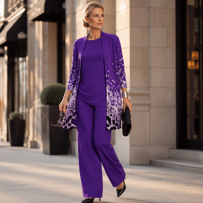 ✨👗Conjunto Elegante de 3 Peças com Estampa para Mulher