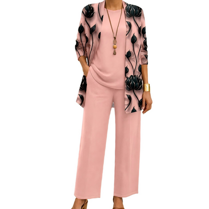 ✨👗Conjunto Elegante de 3 Peças com Estampa para Mulher