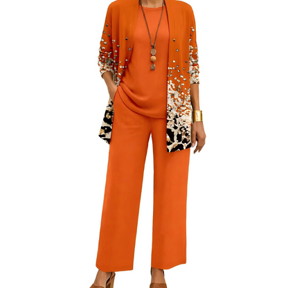 ✨👗Conjunto Elegante de 3 Peças com Estampa para Mulher