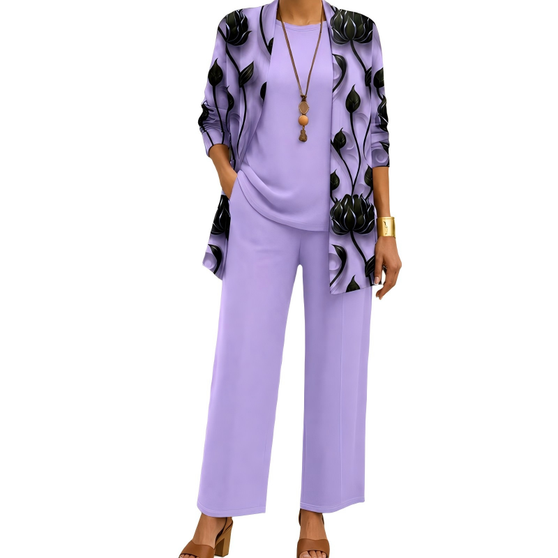 ✨👗Conjunto Elegante de 3 Peças com Estampa para Mulher