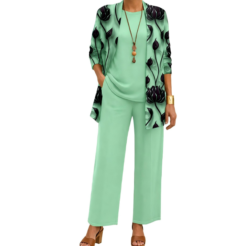 ✨👗Conjunto Elegante de 3 Peças com Estampa para Mulher