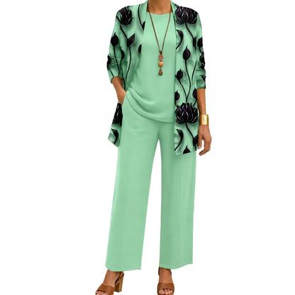 ✨👗Conjunto Elegante de 3 Peças com Estampa para Mulher