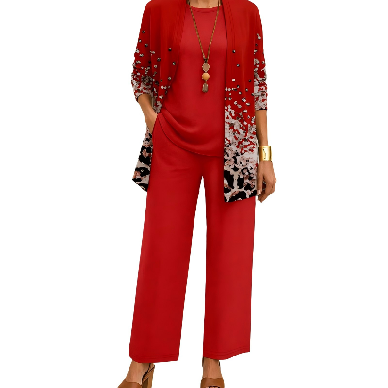 ✨👗Conjunto Elegante de 3 Peças com Estampa para Mulher
