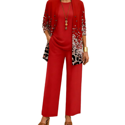 ✨👗Conjunto Elegante de 3 Peças com Estampa para Mulher