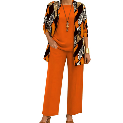 ✨👗Conjunto Elegante de 3 Peças com Estampa para Mulher