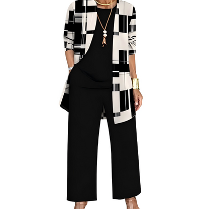 ✨👗Conjunto Elegante de 3 Peças com Estampa para Mulher