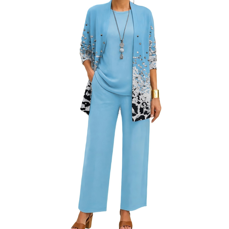 ✨👗Conjunto Elegante de 3 Peças com Estampa para Mulher