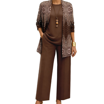 ✨👗Conjunto Elegante de 3 Peças com Estampa para Mulher
