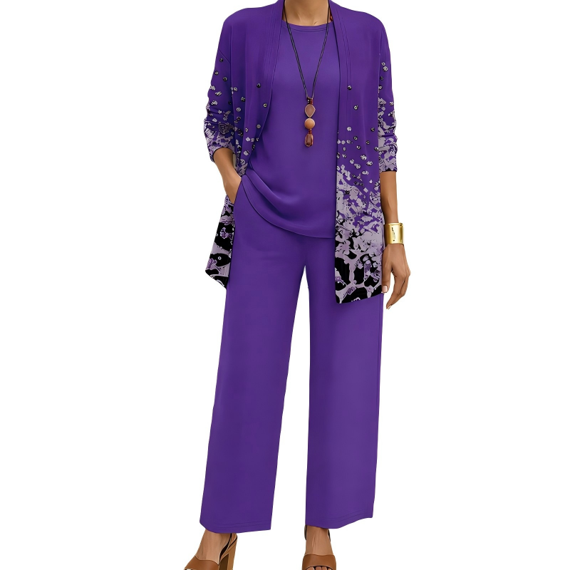 ✨👗Conjunto Elegante de 3 Peças com Estampa para Mulher