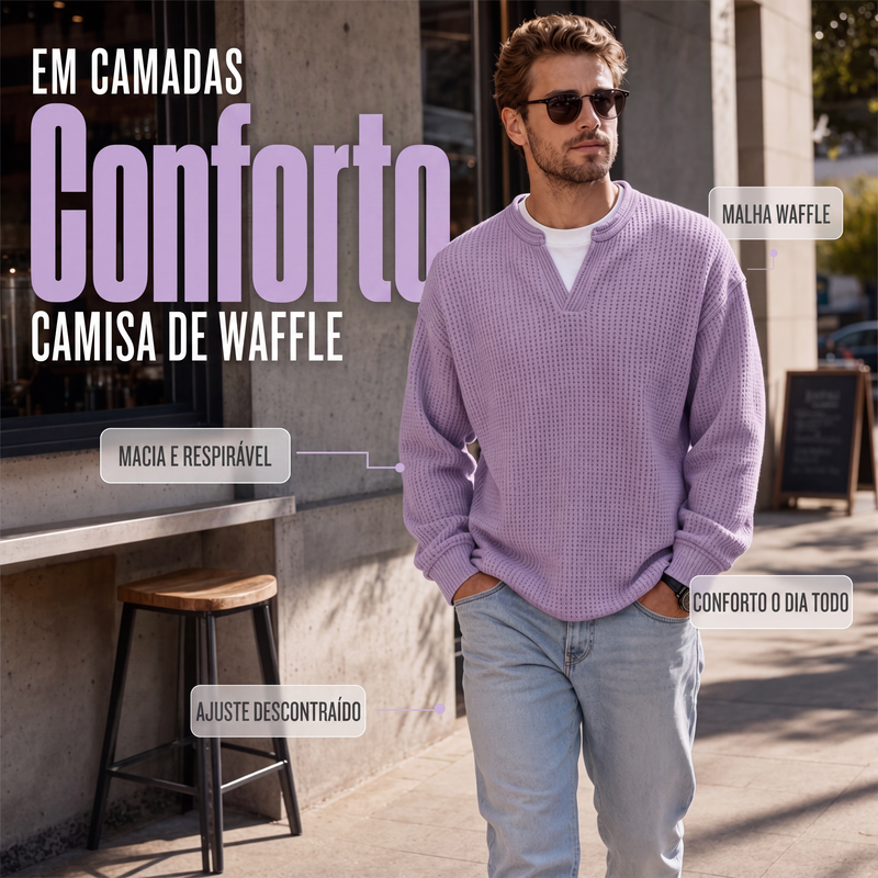 Camiseta Waffle de Conforto em Camadas