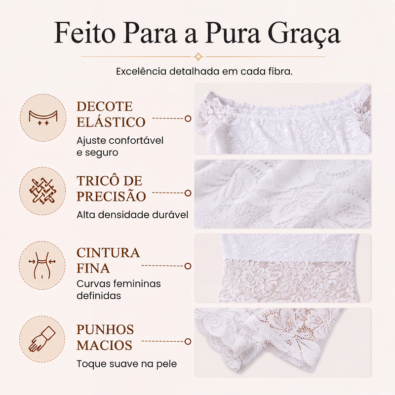 ✨👚Camiseta de renda decote ombro a ombro para mulher