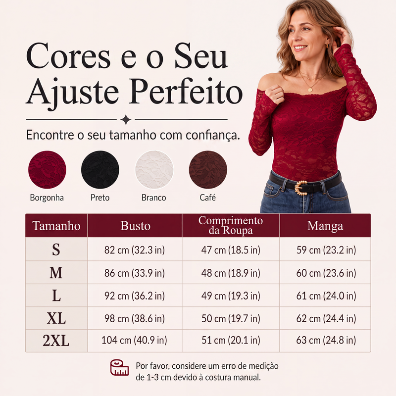 ✨👚Camiseta de renda decote ombro a ombro para mulher