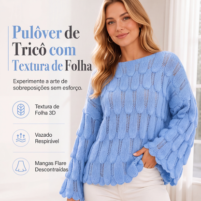 ✨👚Suéter de tricô solto com aberturas para mulher