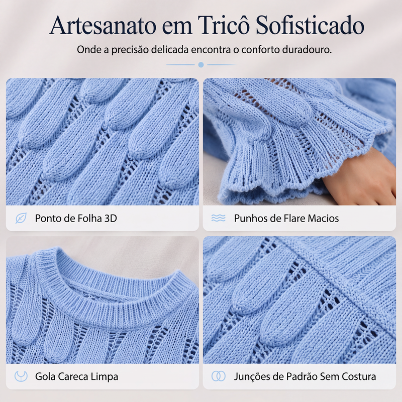 ✨👚Suéter de tricô solto com aberturas para mulher