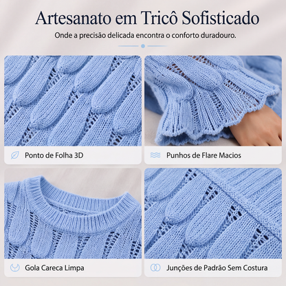 ✨👚Suéter de tricô solto com aberturas para mulher