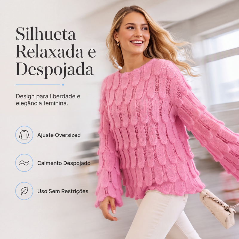 ✨👚Suéter de tricô solto com aberturas para mulher