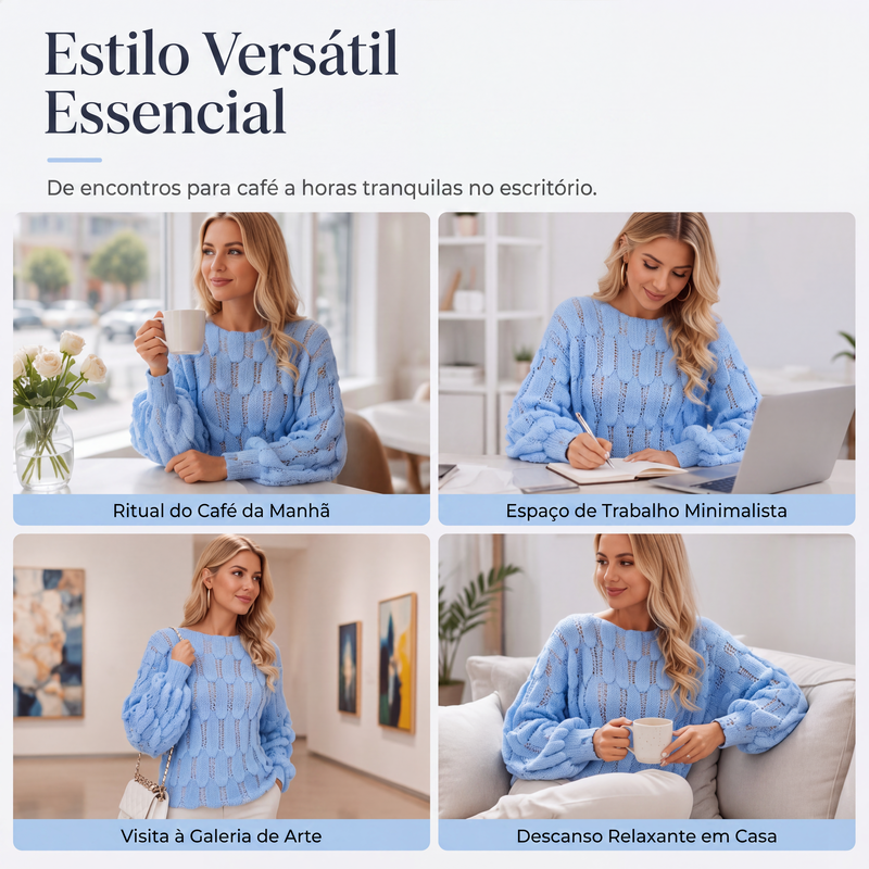 ✨👚Suéter de tricô solto com aberturas para mulher